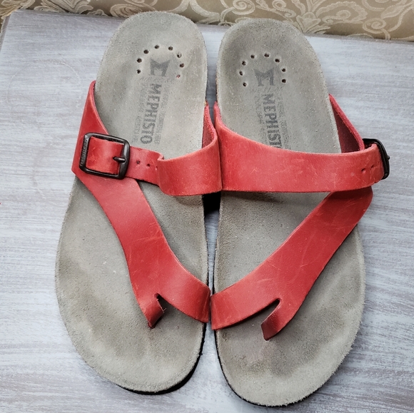 Mephisto Red Leather Footbed Sandals Women's Size 7-7½ (size 38) (sb205) - Picture 1 of 13